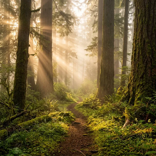 Лесная тропа в тумане